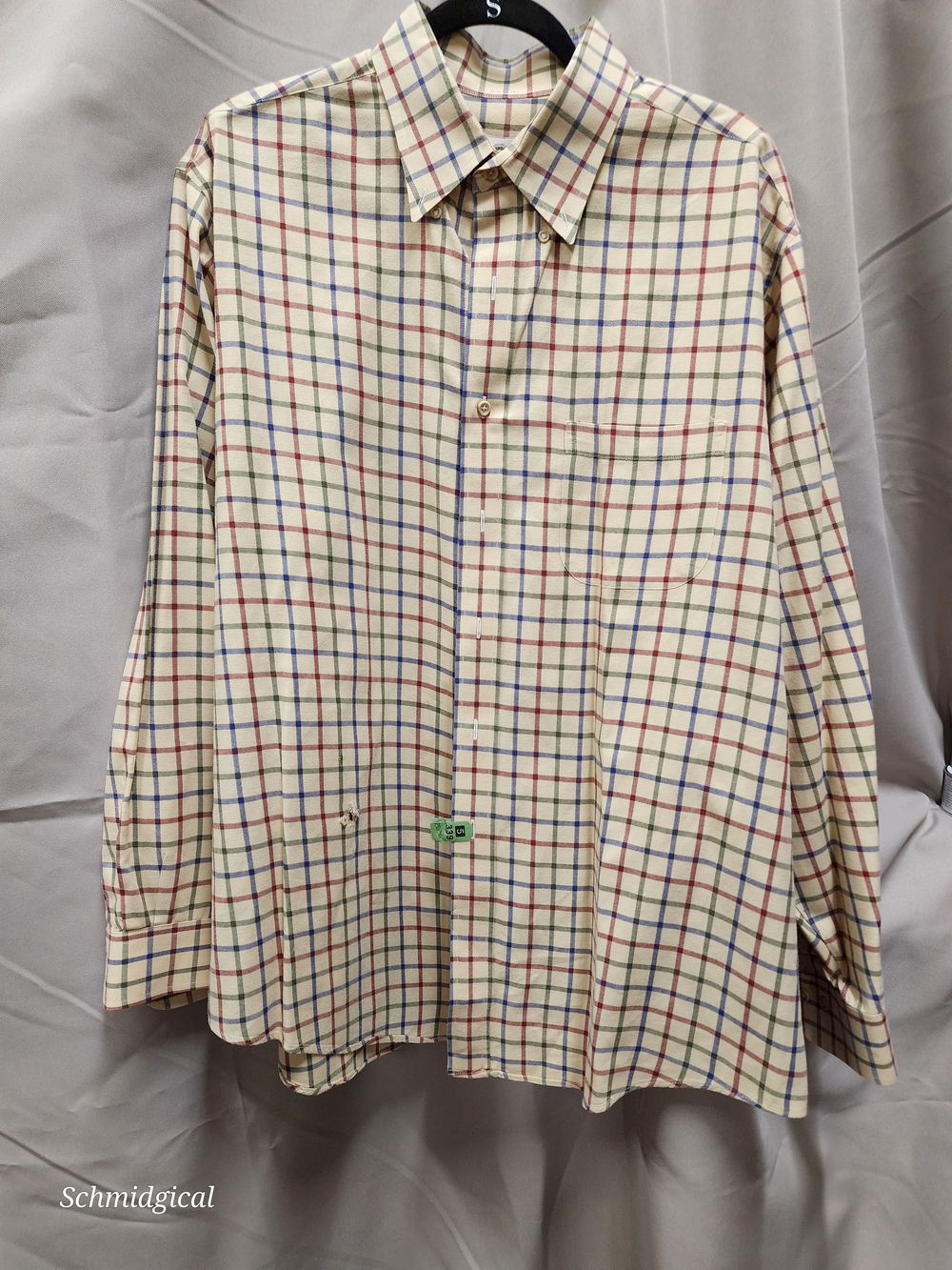 Viyella Cream Plaid Button-Down‎ with Red and Blue Check FLAW
